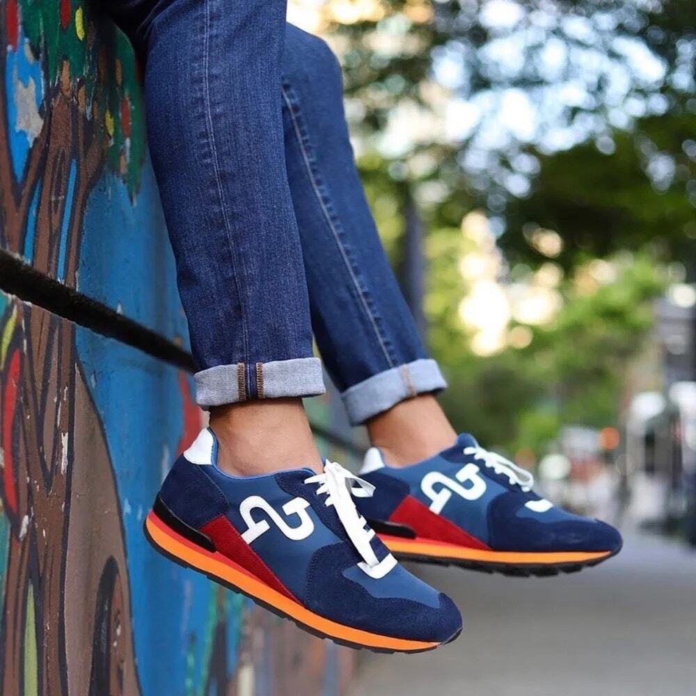 OPP France Men’s Low Top Sneakers Navy Blue Suede Retro Runner Size 7.5‎